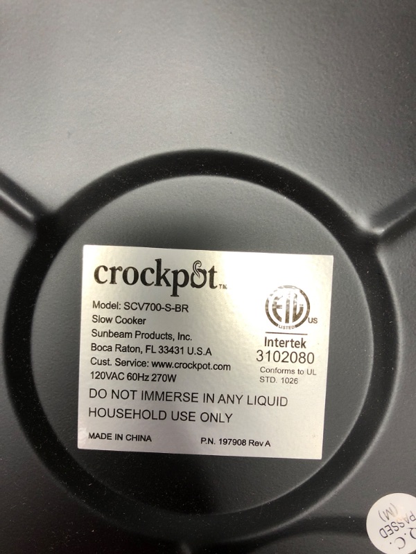Photo 3 of ***LID DAMAGED***Crock-Pot Large 8 Quart Oval Manual Slow Cooker, Stainless Steel (SCV800-S)