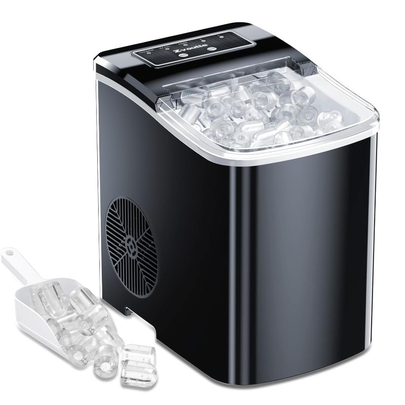 Photo 1 of Zvoutte Portable Countertop Ice Maker Machine - Self-Cleaning Ice Makers with Ice Scoop and Basket, 9 Cubes in 8-10 mins, 26 lbs/24 Hours, for Home/Kitchen/Bar/Office/Camping (Black)
