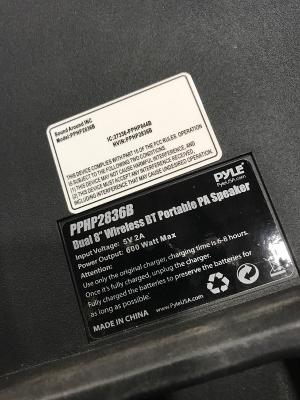 Photo 3 of Pyle Bluetooth PA Speaker System - 600W Rechargeable Outdoor Bluetooth Speaker Portable PA System w/ Dual 8” Subwoofer 1” Tweeter, Microphone In, Party Lights, USB, Radio, Remote - Pyle PPHP2836B Speaker System Speaker System