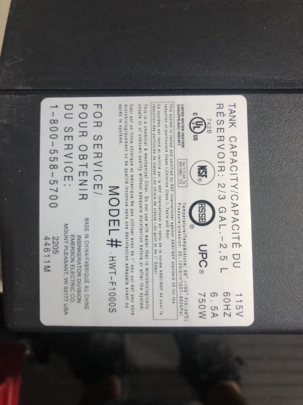 Photo 5 of *MINOR DAMAGE SEE NOTES*
Insinkerator HWT-F1000S Hot Water Tank and Filtration System
