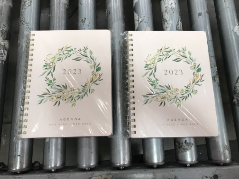 Photo 1 of Fringe Studio 2023 Spiral Planner, Aug 2022 - Dec 2023, 17 Month, Weekly and Monthly, Paper Cover," EUCALYPTUS WREATH ", 236 pages, 9.785" x 6.75" (844205) 2023 Eucalyptus Wreath 2 Pack