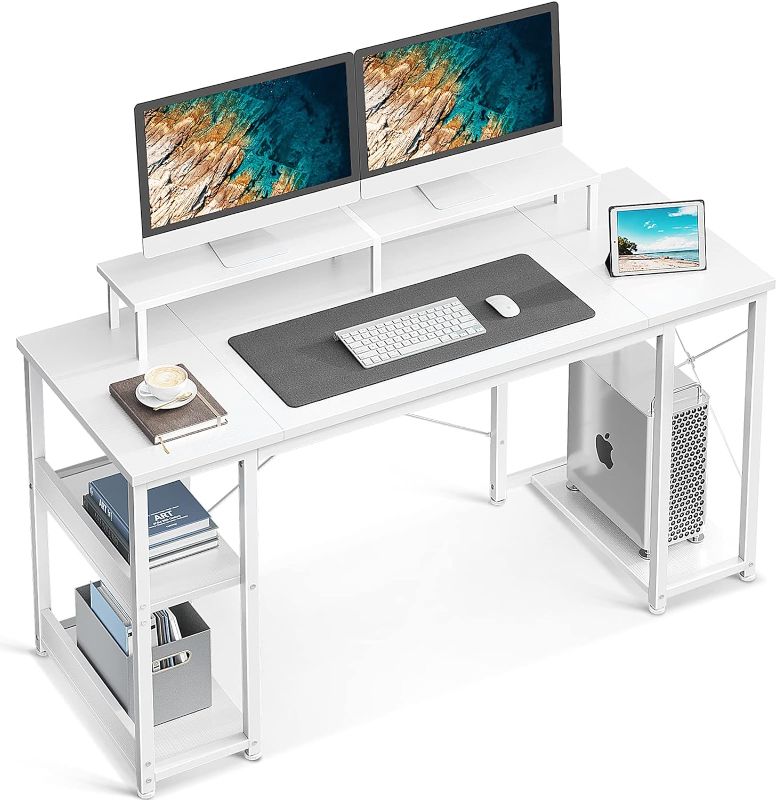 Photo 2 of ***Parts Only***ODK 55 inch Computer Desk with Monitor Shelf and Storage Shelves, Writing Desk, Study Table with CPU Stand & Reversible Shelves, White

