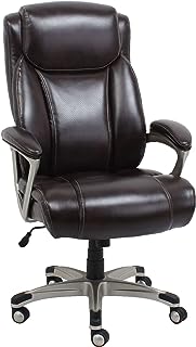 Photo 1 of TORN MATERIAL; MISSING HARDWARE/WHEEL**Amazon Basics Big & Tall Executive Computer Desk Chair With Lumbar Support, Adjustable Height and Tilt, 350 Lb Capacity, Brown 