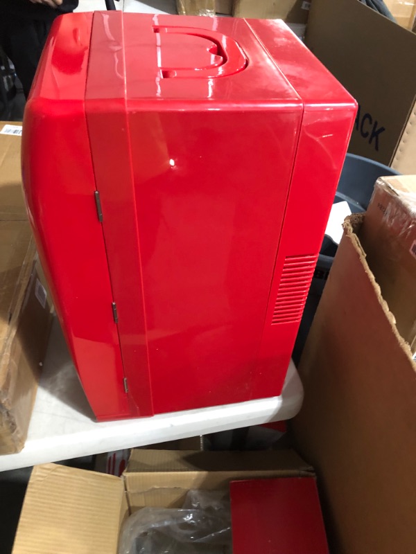 Photo 4 of *USED* Coca-Cola Retro 18 Can Mini Fridge 22L (23 qt), AC/DC Portable Cooler for Snack Lunch Drinks, Includes 12V and AC Cords, for Home Office Dorm Cottage, Red and White