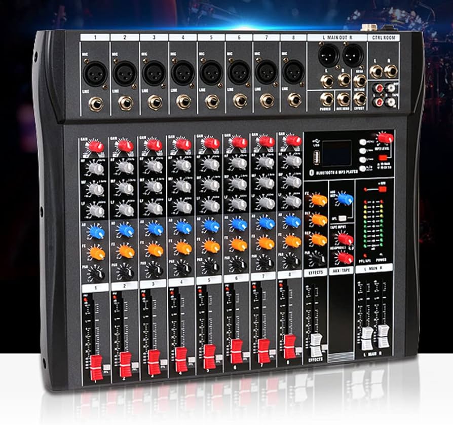 Photo 1 of 8 Channel Professional Mixer Sound Board Console Interface Digital USB MP3 Phantom Power Stereo DJ Studio FX Steel Chassis, USB Bluetooth Audio Mixer