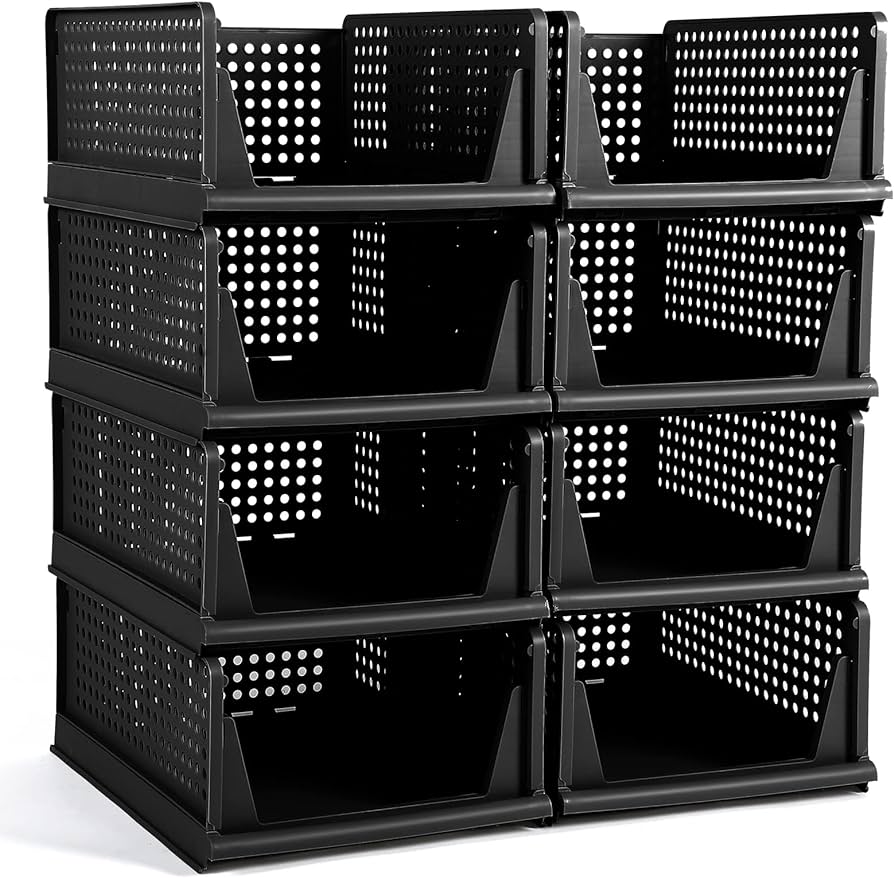 Photo 1 of 8 Pcs Stackable Storage Drawers Closet Organizers and Storage Foldable Closet Organizers Plastic Folding Box Shelves Collapsible Bin Baskets Container for Wardrobe Bathroom (Black)