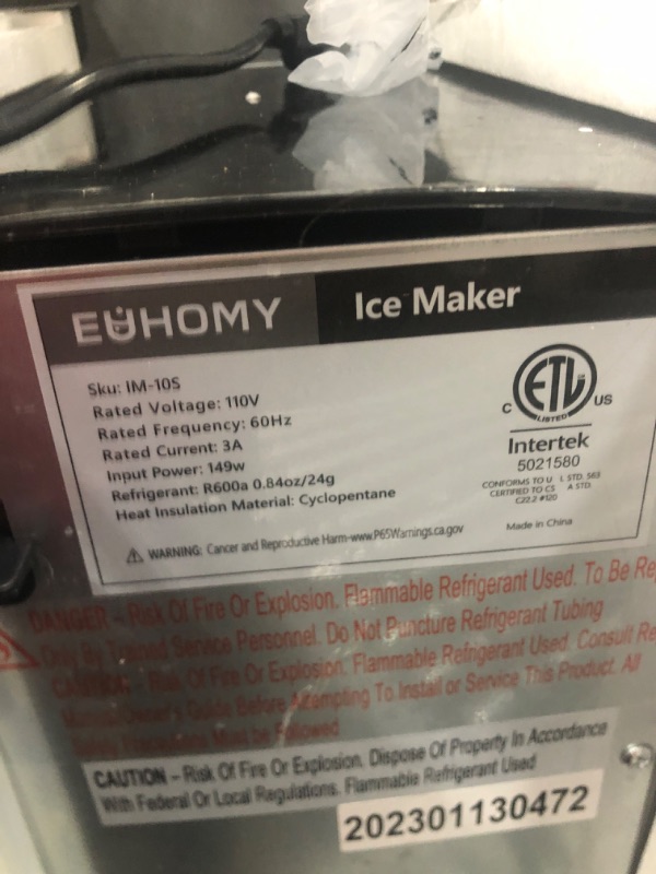 Photo 3 of ***USED AND DIRTY - POWERS ON - UNABLE TO TEST FURTHER***
EUHOMY Countertop Nugget Ice Maker, Max 33lbs/24H, 2 Ways Water Refill