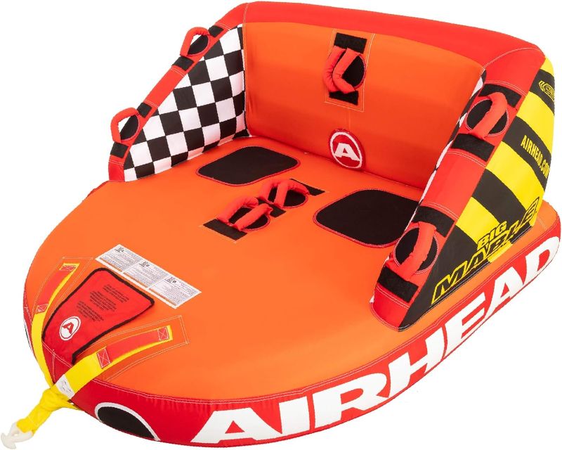 Photo 1 of Airhead Big Mable Towable 1-2 Rider Tube for Boating and Water Sports, Heavy Duty Full Nylon Cover with Zipper, EVA Foam Pads, Patented Speed Safety Valve for Inflating & Deflating, Dual Tow Points
