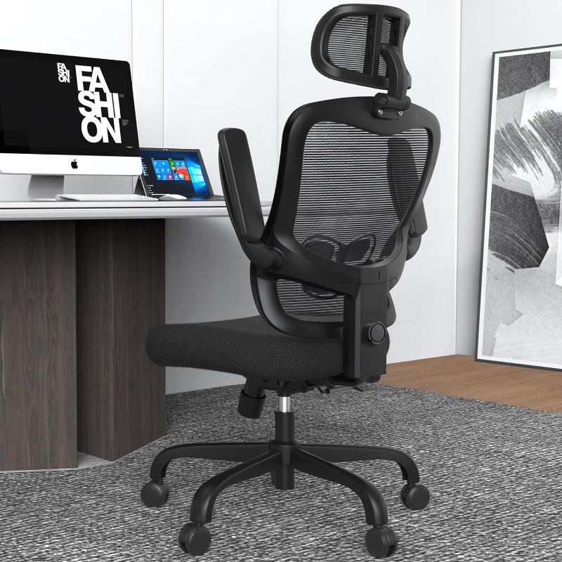 Photo 1 of LANDOMIA Ergonomic Office Desk Chair - Mesh Office Chair with Flip up Arms & Adjustable Back Height - Comfortable Computer Task Chairs with Lumbar Support for Heavy People
