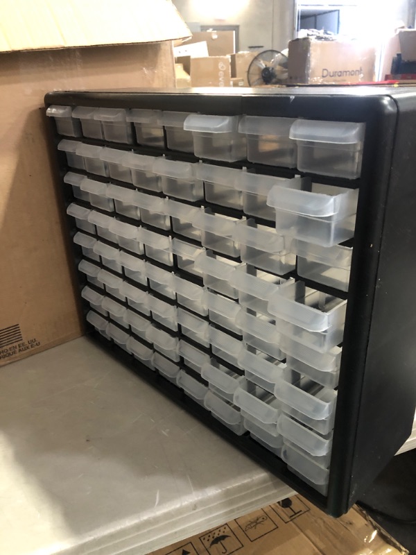 Photo 3 of * used * see images for damage * 
Akro-Mils 10164, 64 Drawer Plastic Parts Storage Hardware and Craft Cabinet, 20-Inch W x 6-Inch 