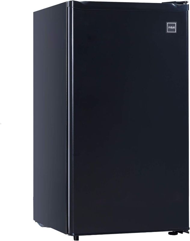 Photo 1 of RCA RFR321-B-Black-COM RFR321 Single Mini Refrigerator-Freezer Compartment-Adjustable Thermostat Control-Reversible Doors-Ideal for Dorm, Office, RV, Garage, Apartment-Black Cubic Feet, 3.2 CU.FT
