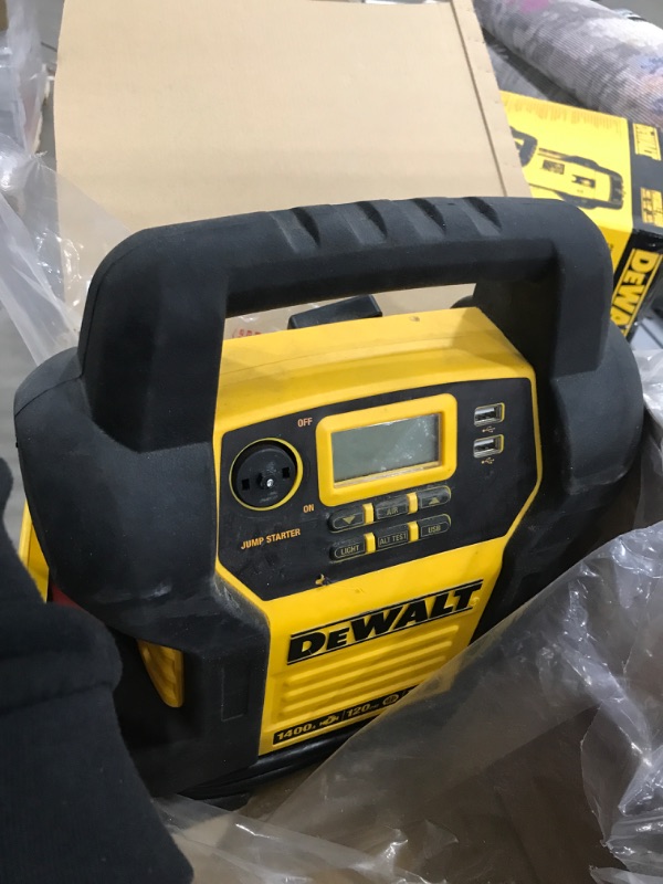 Photo 2 of DEWALT DXAEPS14 1600 Peak Battery Amp 12V Automotive Jump Starter/Power Station with 500 Watt AC Power Inverter, 120 PSI Digital Compressor, and USB Power , Yellow