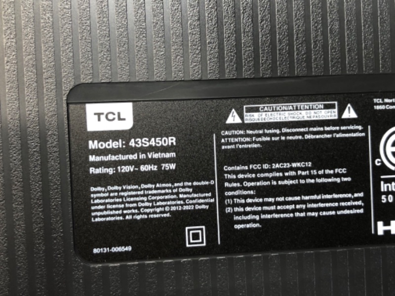 Photo 1 of TCL 43-Inch Class S4 4K LED Smart TV with Roku TV (43S450R, 2023 Model), Dolby Vision, HDR, Dolby Atmos, Compatible with Alexa, Google Assistant and Apple HomeKit Compatibility, Streaming UHD
