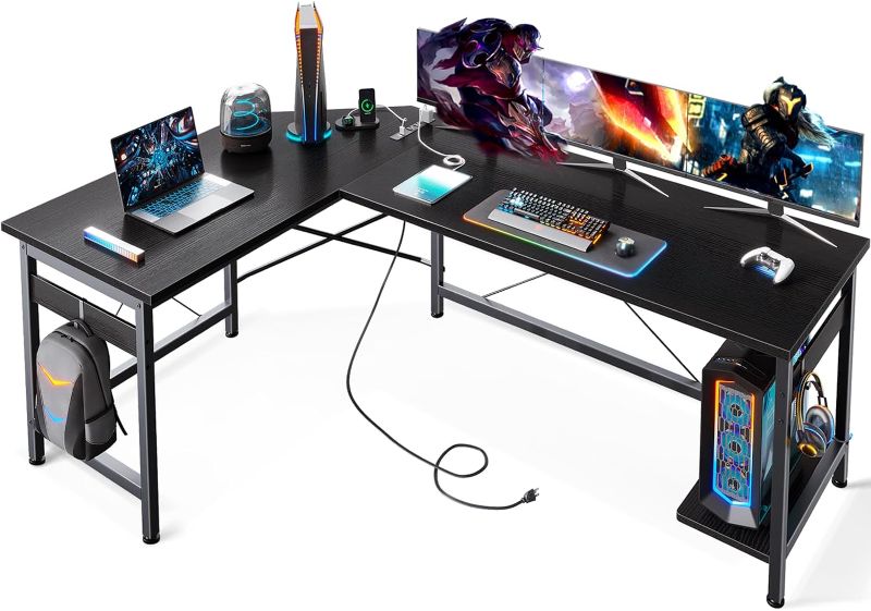 Photo 1 of Coleshome 59" L Shaped Gaming Desk with Outlet, L Shaped Desk with CPU Stand, Corner Computer Desk, Home Office Desk, Writing Desk, Black
