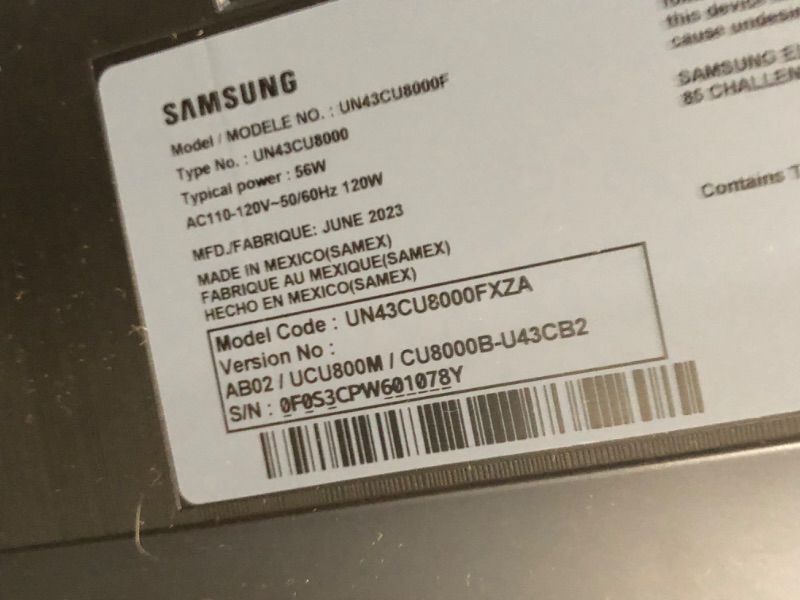 Photo 3 of * please see clerk notes * 
SAMSUNG 43-Inch Class Crystal UHD 4K CU8000 Series PurColor, Object Tracking Sound Lite, Q-Symphony