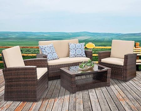 Photo 1 of *incomplete* FDW Sectional Sofa Rattan Chair Wicker Conversation Set Outdoor Backyard Porch Poolside Balcony Garden Furniture with Coffee Table,black
