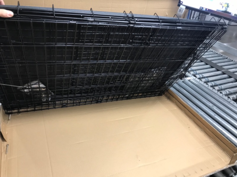 Photo 2 of 42 Inch Dog Crate with Divider - XL Dog Kennel Extra Large Cage with Wheels and Topper Double Door Big Collapsible Dog Crates for XLarge Dogs Indoor Metal Wire X Large Pet Cages 2 wheels/2 door 42"L x 28"W x 30"H