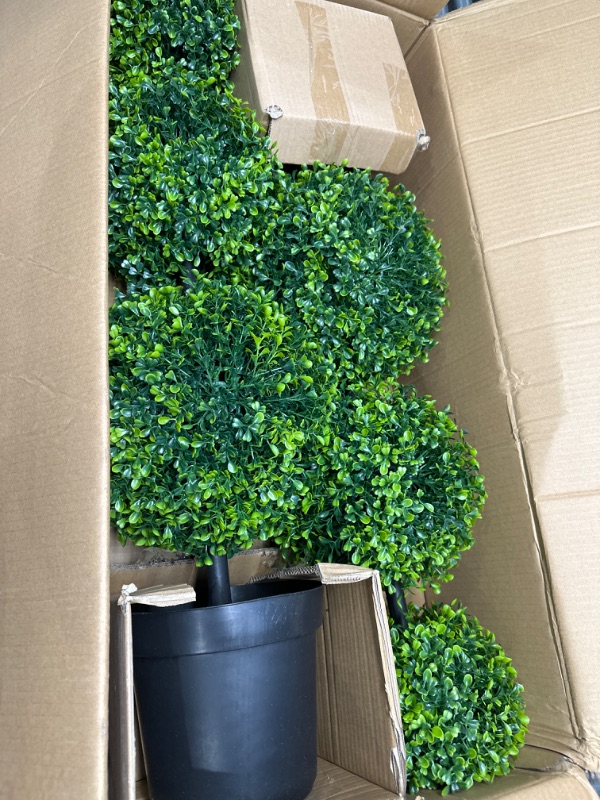 Photo 2 of 3ft Artificial Tree 2Pack Boxwood Triple Ball Topiary Tree Fake Potted Moulded Trees Perfect Faux Plants for Indoor Outdoor House Home Office Garden Decoration