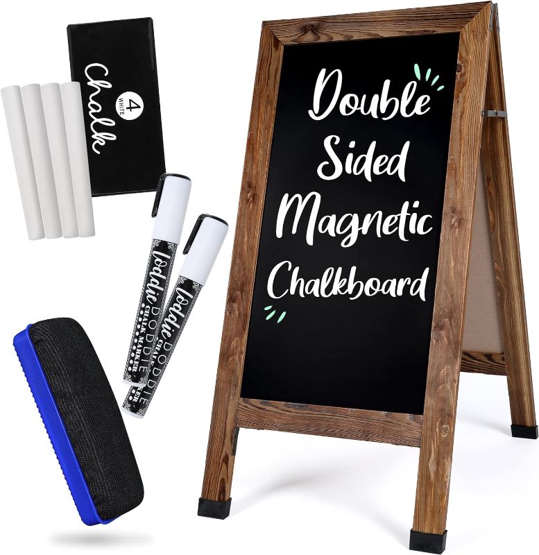 Photo 1 of Loddie Doddie A-Frame Magnetic Chalk Board Easel - Double Sided - Extra Large 40" x 20" Standing Chalkboard Easel with Chalk Markers and Accessories - Outdoor Restaurant Chalkboard Sign