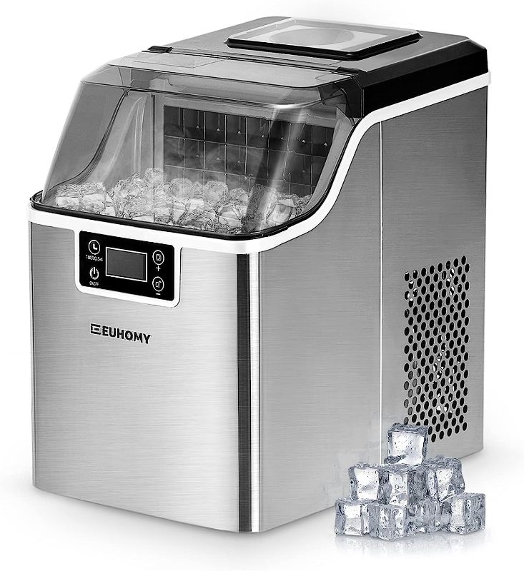 Photo 1 of * Blue color *EUHOMY Ice Maker Machine Countertop, 2 Ways to Add Water, 45Lbs/Day 24 Pcs Ready in 13 Mins, Self-Cleaning Portable Compact Ice Cube Maker with Ice Scoop & Basket, Perfect for Home/Kitchen/Office/Bar
