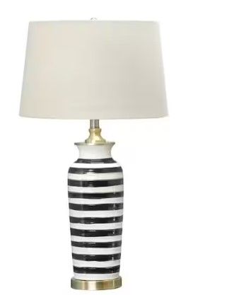 Photo 1 of 29 in. Striped Ceramic Table Lamp with Brushed Gold Accents
Questions & Ans