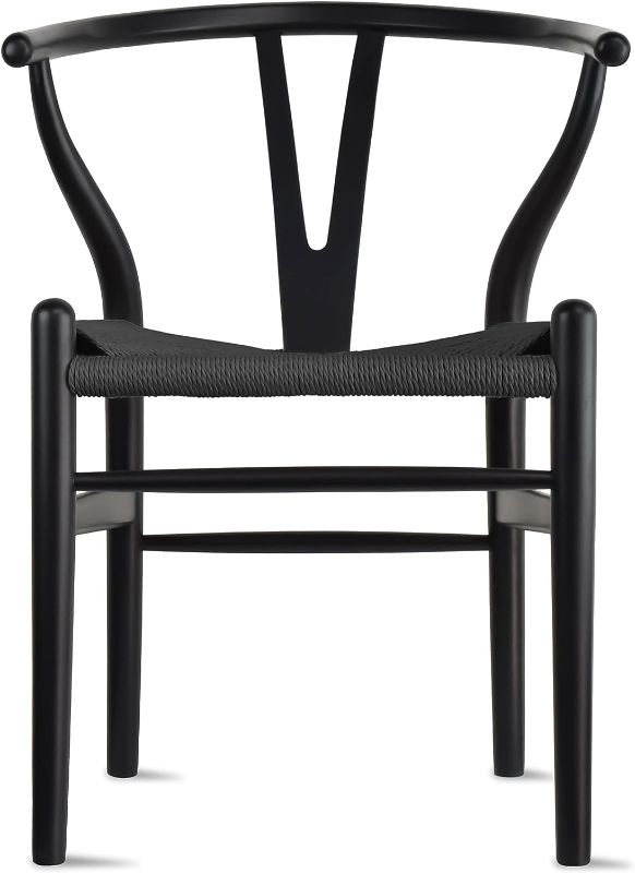 Photo 1 of 2xhome Wishbone Solid Wood Armchair with Arms Open Y Back Dining Chairs Woven Black Seat
