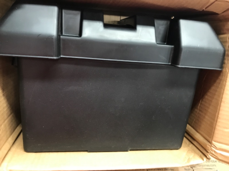 Photo 2 of Camco Large Battery Box with Straps and Hardware - Group 27, 30, 31 |Safely Stores RV, Automotive, and Marine Batteries | Measures Inside 7-1/4" x 13-1/4" x 8-5/8" | (55373) Frustration Free Packaging Large Battery Box