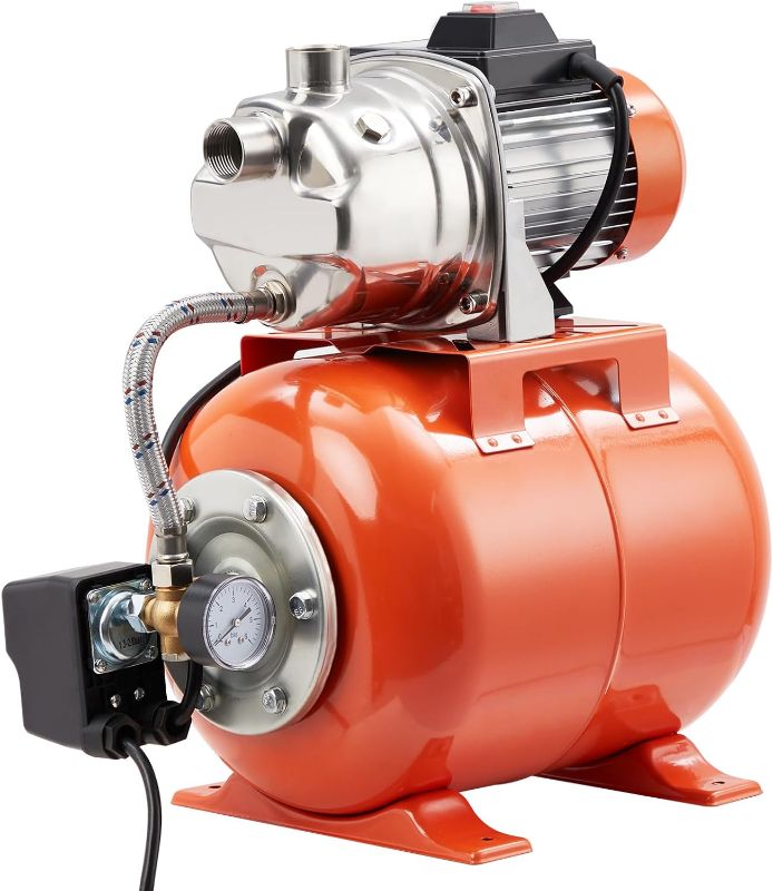 Photo 1 of 1HP Shallow Well Pump with Pressure Tank, Stainless Steel, 115V Irrigation Pump, Automatic Water Booster Jet Pump for Home, Garden, Lawn