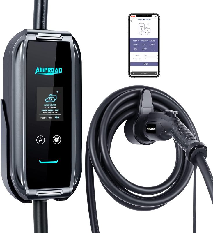 Photo 1 of AMPROAD iFlow P9 EV Charger Level 2, 10 to 40 Amp, 110-240V Universal EVSE, Versatile for Portable & Wall Charger (NEMA 14-50, 25 Foot Cable)