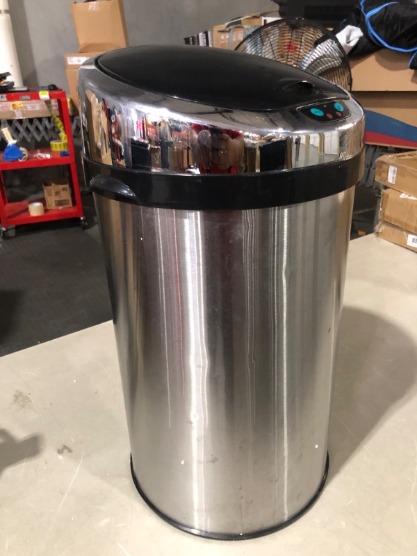 Photo 3 of **NONREFUNDABLE**FOR PARTS OR REPAIR**SEE NOTES**
iTouchless 8 Gallon Touchless Sensor Kitchen Trash Can with Odor Control System, Stainless Steel, Round Garbage Bin for Home or Office 8 Gallon Brushed Stainless Steel