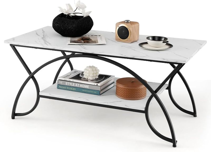 Photo 1 of 
Photo for Reference Only****COSTWAY 2-Tier Coffee Table, Modern Faux Marble Accent Table with Storage and Black Finished Metal Frame, Chic Rectangular End Table for Living Room Office...
Color:White+black
