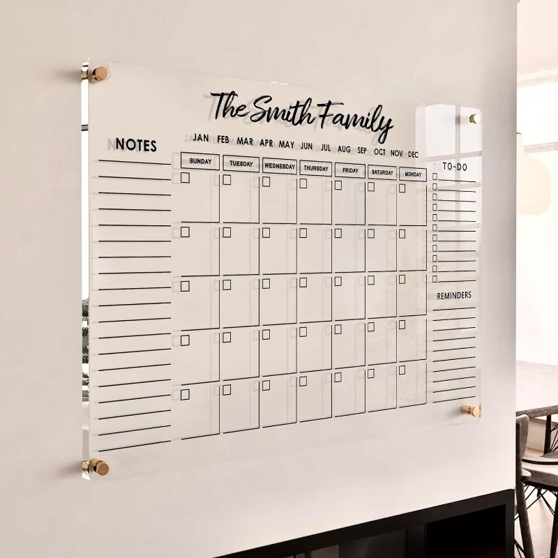 Photo 1 of WALGLASS Monthly Calendar Dry Erase Whiteboard, 24" x 18" Magnetic Calendar White Board, Double-Sided Portable Board with Black Aluminium Frame for Office, Kitchen, School, Home