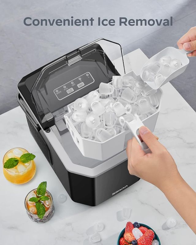 Photo 1 of Silonn Ice Maker Countertop, Portable Ice Machine with Carry Handle, Self-Cleaning Ice Makers with Basket and Scoop, 9 Cubes in 6 Mins, 26 lbs per Day, Ideal for Home, Kitchen, Camping, RV