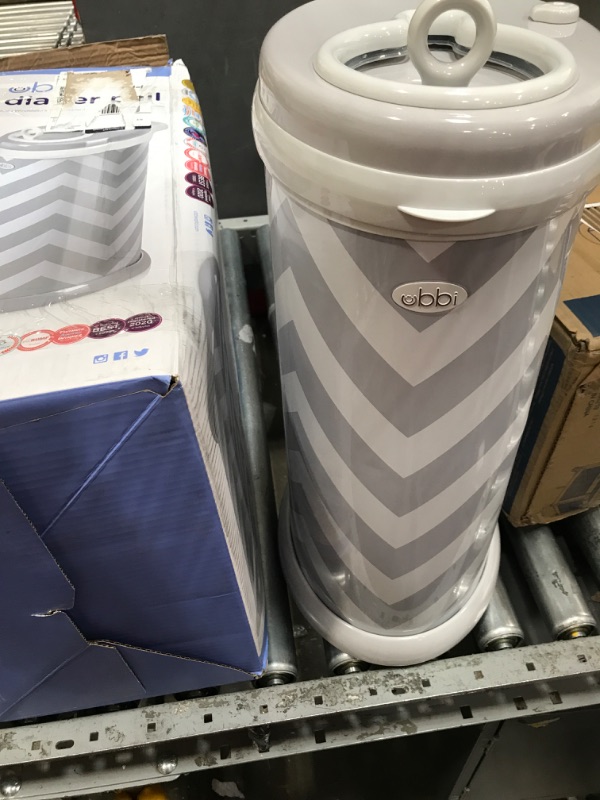 Photo 2 of *dent see photos* Ubbi Steel Odor Locking, No Special Bag Required Money Saving, Awards-Winning, Modern Design Registry Must-Have Diaper Pail, Gray Chevron