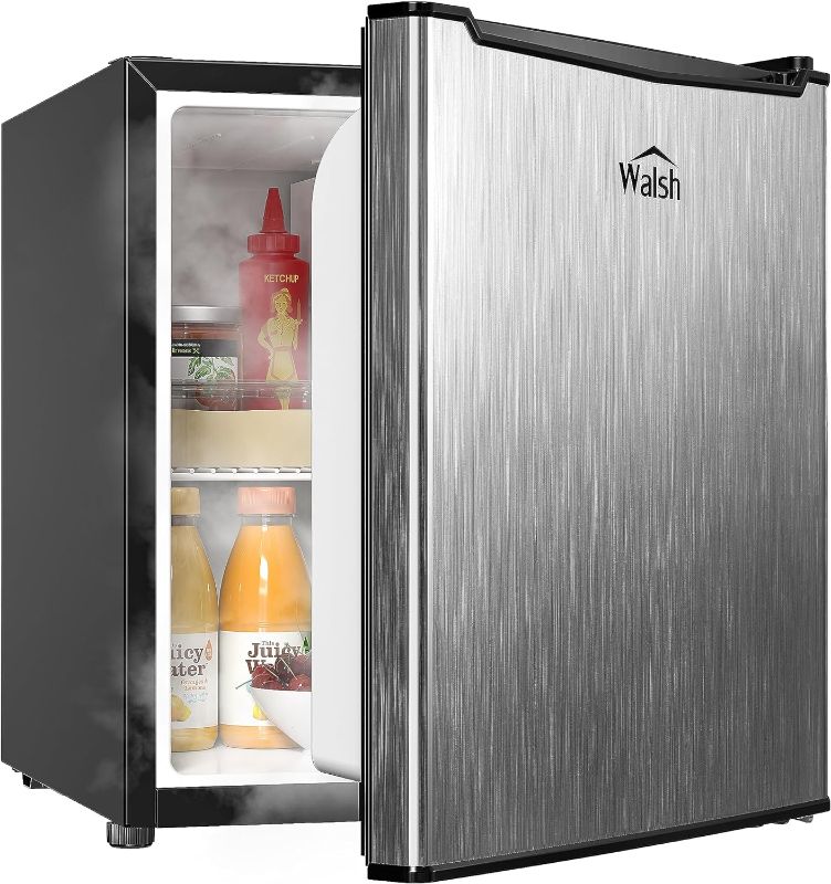 Photo 1 of Walsh Compact Refrigerator, Single Door Mini Fridge, Energy Efficient, Adjustable Mechanical Thermostat with Chiller, Reversible Doors and Leveling Front Legs, 1.7 Cu Ft., Stainless Steel