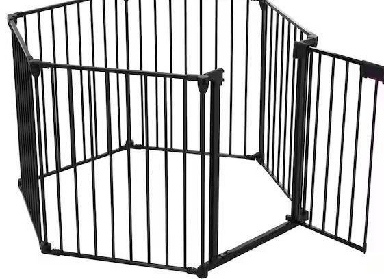 Photo 1 of 152 in. Market Adjustable Safety Gate 6 Panel Play Yard Metal Doorways Fireplace Fence Christmas Tree Fence Gate Black