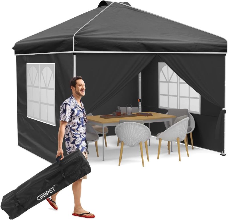 Photo 1 of 
CBBPET Canopy, 8'x8' Pop Up Canopy Instant Folding, Outdoor Canopy Tent with Sidewalls and Windows Sun Protection for Vendor Events, Outdoor Craft...
Color:Black