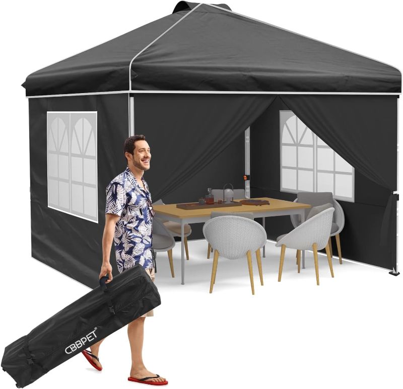 Photo 1 of **READ NOTES PARTS ONLY Doesn’t open fully on base and has rip
CBBPET Canopy, 8'x8' Pop Up Canopy Instant Folding, Outdoor Canopy Tent with Sidewalls and Windows Sun Protection for Vendor Events, Outdoor Craft...
Color:Black