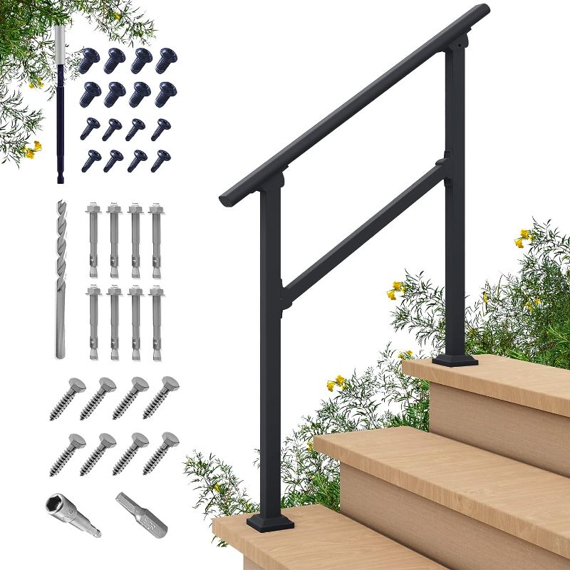 Photo 1 of 
CHR Outdoor 3 Steps Handrail - Black Wrought Iron Handrail Kit (2-3 Step, Handrail)
Size:2-3 Steps