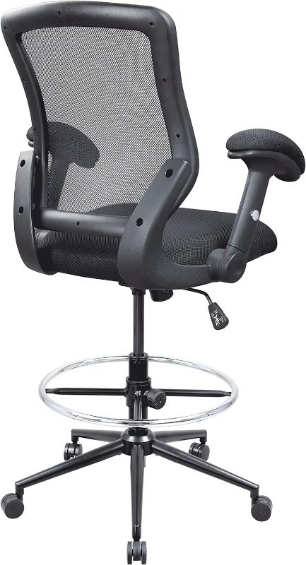 Photo 1 of 
LONGBOSS Ergonomic Drafting Chair, Tall Office Chair Computer Desk Chair Standing Desk Stool with Adjustable Foot Ring and Flip-Up Arms (Black)
Size:LBS-8805D
Color:Black