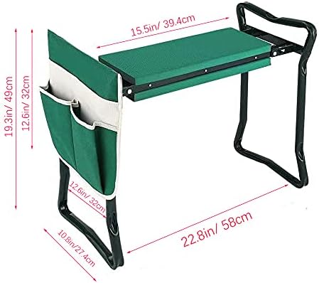 Photo 1 of  2-in-1 Garden Kneeler and Seat Gardening Chair Protects Your Kneesb Foldable Garden Bench Garden Stools Bench Comes with A Free Tool Pouch EVA Foam Pad (Green)