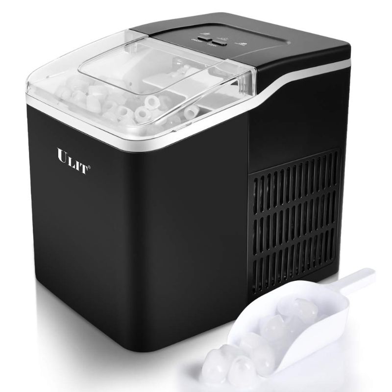 Photo 1 of ULIT Portable Ice Maker,Ice Maker Machine for Countertop, Self-Cleaning Function Ice Cube Maker,Make 26 lbs Ice in 24 hrs, 9 Ice Cubes Ready in 8 Minutes,with Ice Scoop and Basket(Black)
