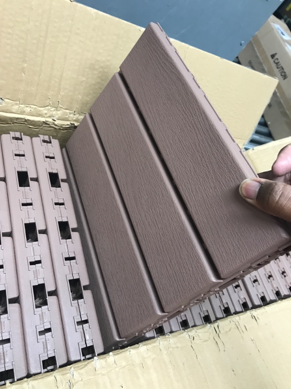 Photo 2 of 36 pcs 12"x12" Plastic Interlocking Deck Tiles Outdoor All Weather Waterproof Flooring Deck Tiles Patio Floor Tile for Pool Balcony Backyard Porch (12 * 12 INCH, Coffee, 36) 12*12 INCH COFFEE 36