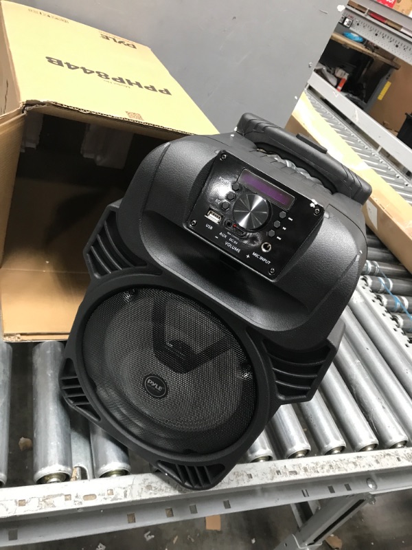 Photo 3 of Pyle 400W Portable Bluetooth PA Loudspeaker - 8” Subwoofer System, 4 Ohm/55-20kHz, USB/MP3/FM Radio/ ¼ Mic Inputs, Multi-Color LED Lights, Built-in Rechargeable Battery w/ Remote Control -PPHP844B