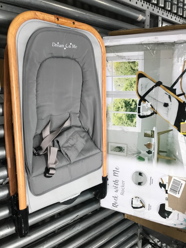 Photo 2 of Dream on Me Rock with me 2-in-1 Rocker and Stationary Seat | Compact Portable Infant Rocker with Removable Toys Bar & Hanging Toys in Grey