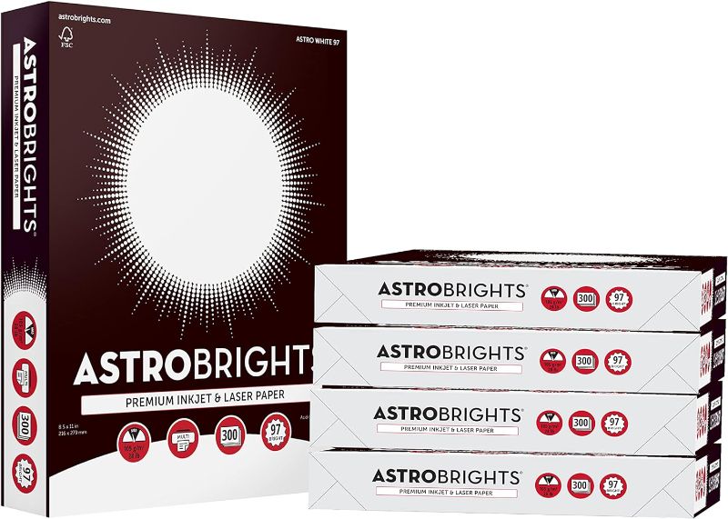 Photo 1 of Astrobrights® Printer & Copy Paper, 8.5" x 11", 28lb/105gsm, 97 Brightness, White, 5 reams of 300 sheets per ream, 1,500 sheets per carton (91738-01)