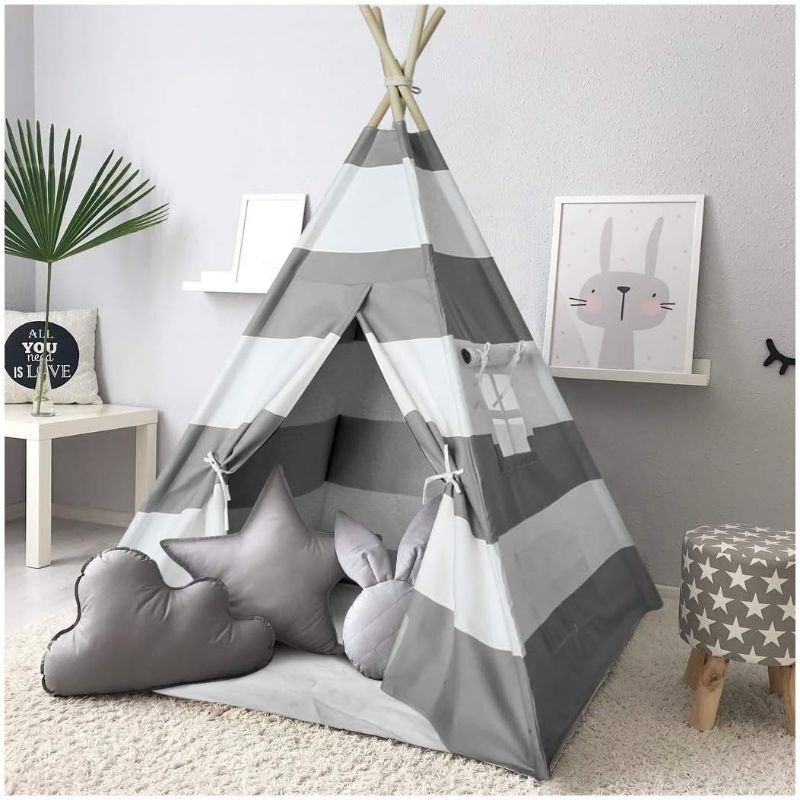 Photo 1 of 
Kids Teepee Tent for Kids Play Teepee Tent for Boys Indoor Outdoor Play House, Kids Teepee Play Tent for Boys,Canvas Tipi Tent Kids,Grey Stripe Teepee