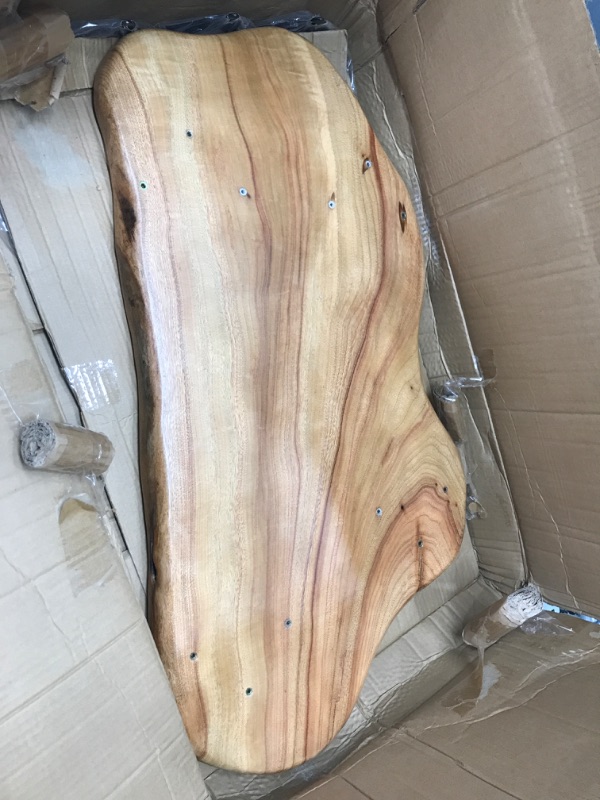 Photo 1 of BTEOBFY Natural Wood Edge Contemporary Coffee Cocktail Table, Live Edge Coffee Table,Living Room Coffee Table with Clear Lacquer Finish and Metal Hairpin Legs,Unique Desktop Small