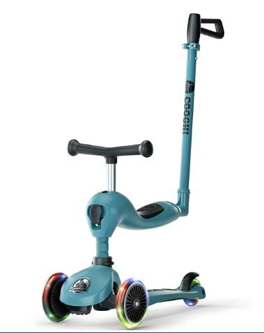 Photo 1 of COOGHI Toddler Scoote Kids Scooter with Flashing Wheels, Adjustable Parent Push Bar & Seat & Handlebar, Kick Scooter for Kids Ages 1-5