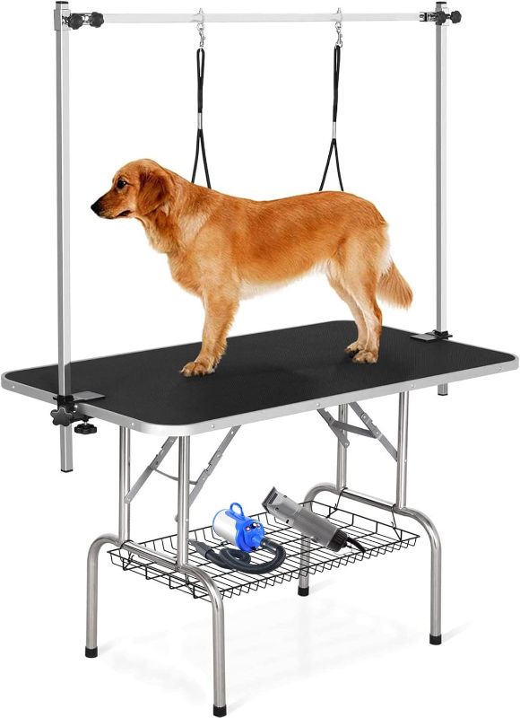 Photo 1 of 
Pet Grooming Table for Large Dogs Adjustable Professional - Portable Trimming Drying Table w/Arm/Noose/Mesh Tray, Maximum Capacity Up to 330LB
Size:46"L x 24"W
Color:Black